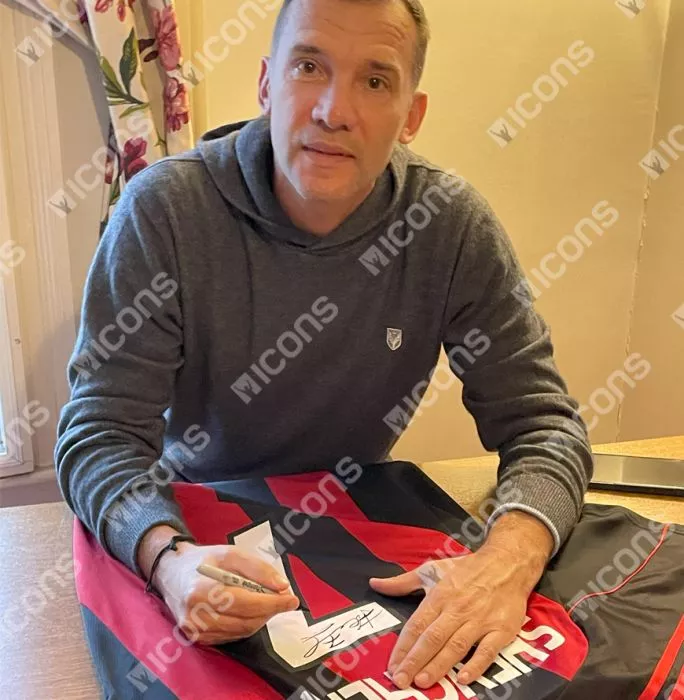 Icons Andriy Shevchenko Official AC Milan Back Signed And Framed 2000-02 Home Shirt