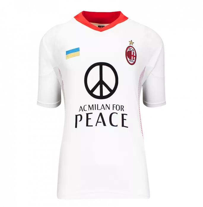 Icons Andriy Shevchenko Official AC Milan Back Signed And Framed 2002-03 Away Shirt: "For Peace" Special Edition