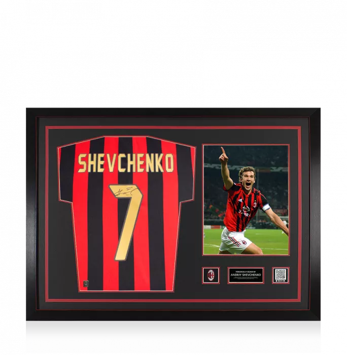 icons Andriy Shevchenko Official AC Milan Back Signed and Framed 1988 Home Shirt with Fan Style Numbers
