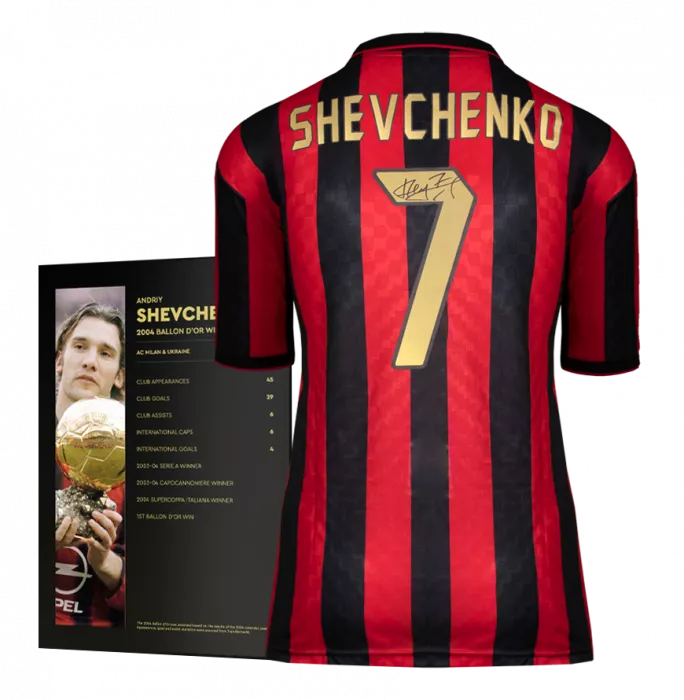 Icons Andriy Shevchenko Official Ballon D'Or™ Back Signed AC Milan 1996 Home Shirt: 2004 Winner's Pack