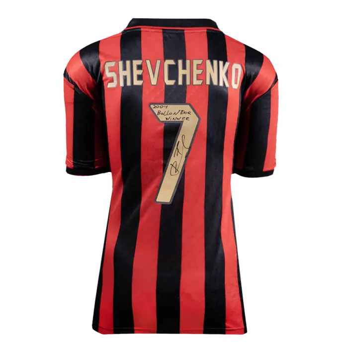 Icons Andriy Shevchenko Official Ballon D'Or™ Signed And Hero Framed AC Milan Retro Home Shirt: 2004 Winner Inscription