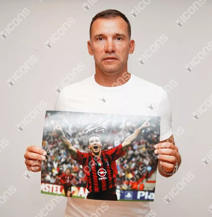 Icons Andriy Shevchenko Signed AC Milan Photo In Black Wooden Frame: UEFA Champions League Icon