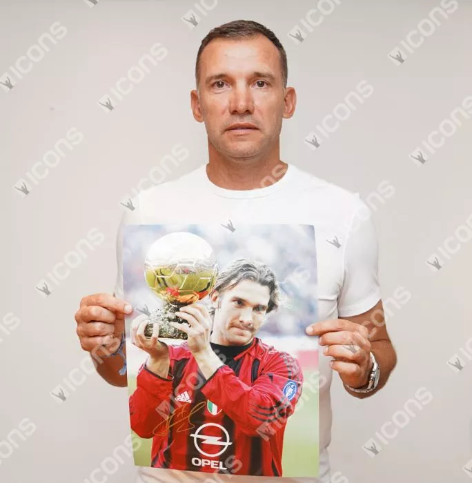 Icons Andriy Shevchenko Signed AC Milan Photo In Black Wooden Frame: 2004 Ballon D'Or Winner
