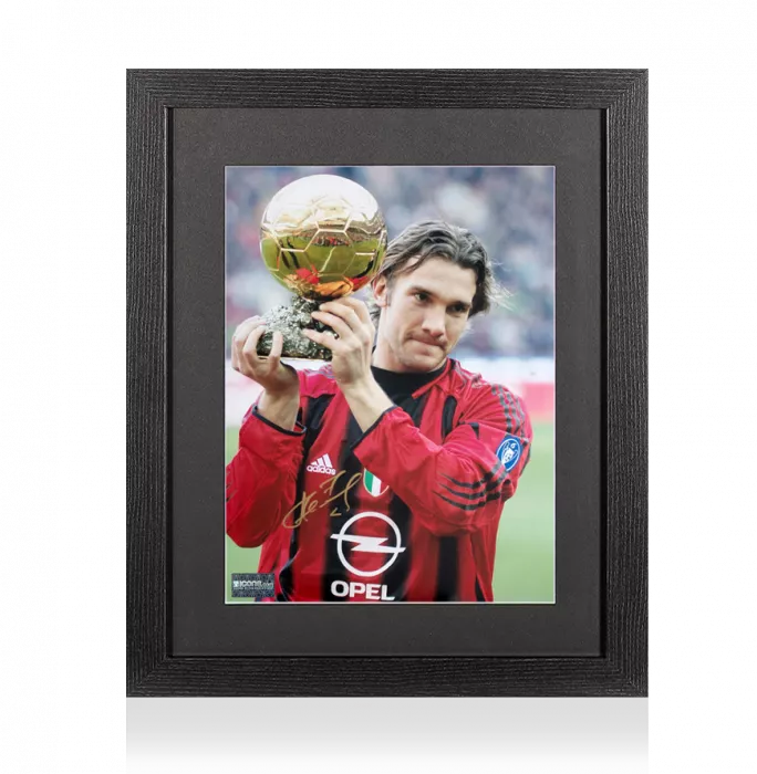 icons Andriy Shevchenko Signed AC Milan Photo In Black Wooden Frame: 2004 Ballon d'Or Winner