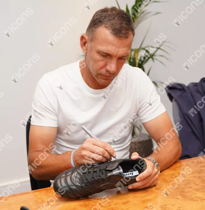 Icons Andriy Shevchenko Signed Black Lotto Stadio III Boot In Bubble Frame: Option 1