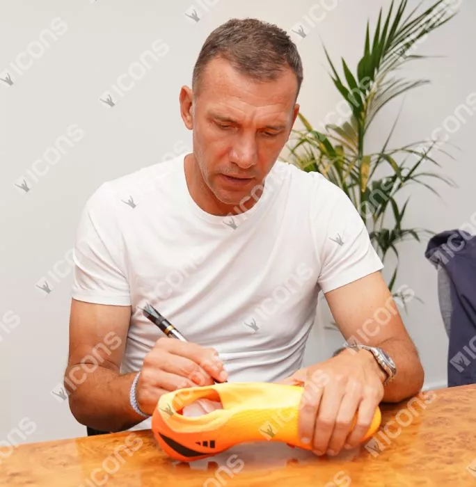 Icons Andriy Shevchenko Signed Orange Adidas X Speedportal .3 Boot In Bubble Frame: Option 1