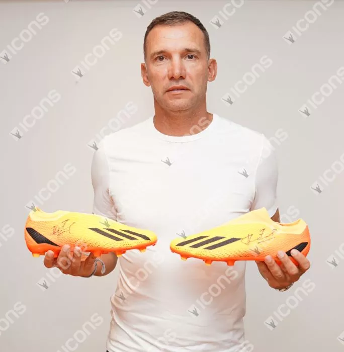 Icons Andriy Shevchenko Signed Orange Adidas X Speedportal .3 Boot In Bubble Frame: Option 1