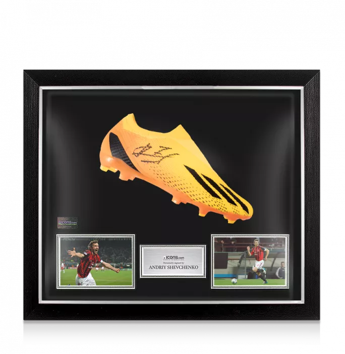 icons Andriy Shevchenko Signed Orange Adidas X Speedportal .3 Boot In Bubble Frame: Option 1