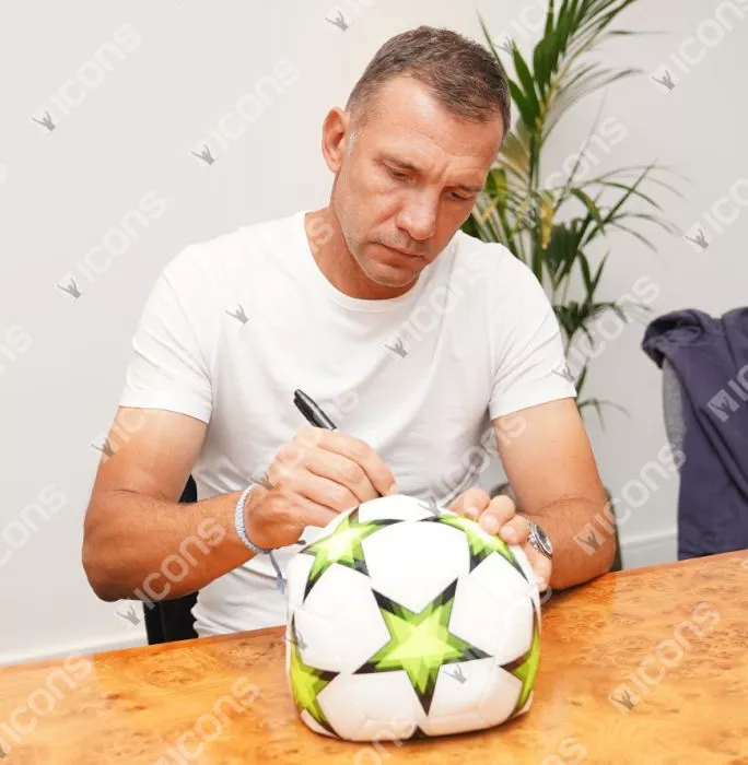 Icons Andriy Shevchenko Signed UEFA Champions League Football In Acrylic Case