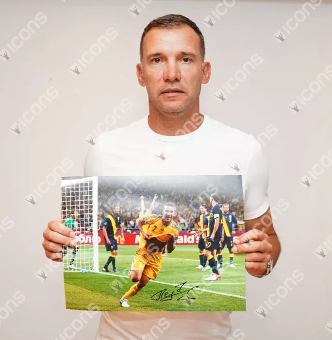 Icons Andriy Shevchenko Signed Ukraine Photo In Black Wooden Frame: UEFA EURO 2012 Goal Vs Sweden
