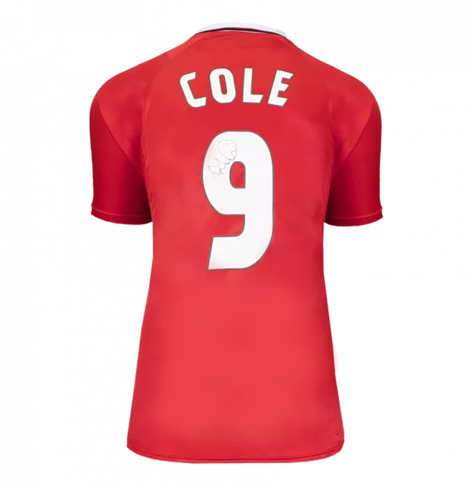 icons Andy Cole Back Signed Manchester United 1999 Home Shirt with Fan Style Numbers