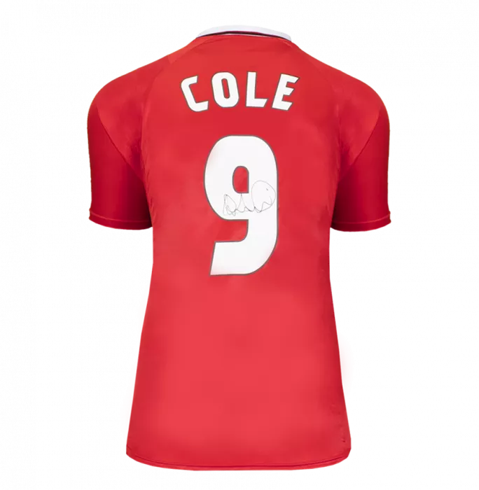 Icons Andy Cole Back Signed Manchester United 1999 Home Shirt With UEFA Champions League Fan Style Numbers