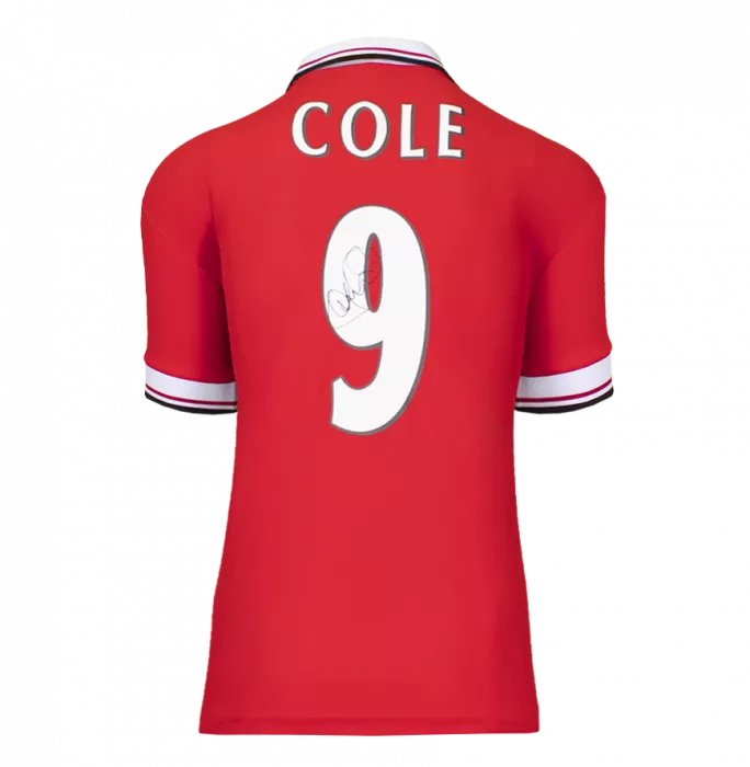 Icons Andy Cole Back Signed Manchester United 1999 Home Shirt With Premier League Fan Style Numbers