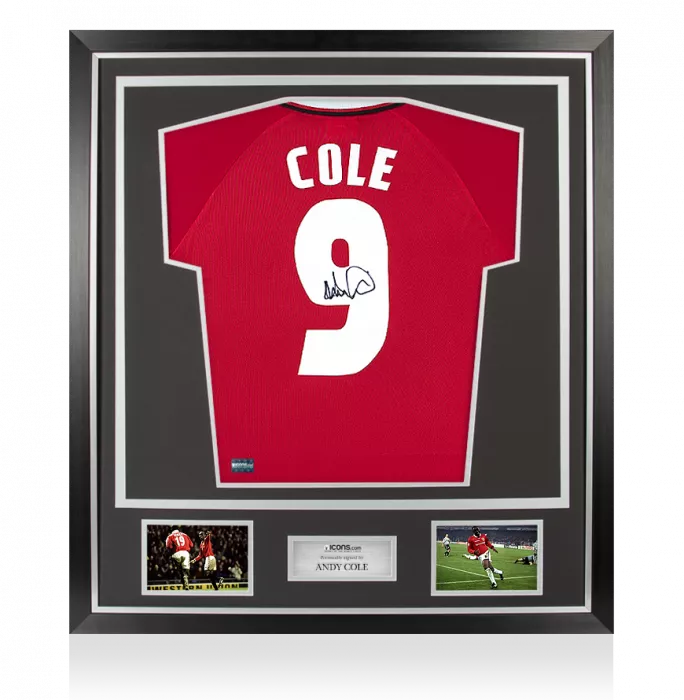 icons Andy Cole Back Signed Manchester United 1999 Home Shirt In Classic Frame