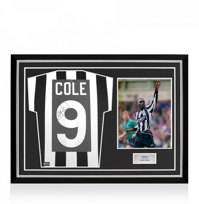 icons Andy Cole Back Signed Newcastle United 1995 Home Shirt In Hero Frame: Option 1