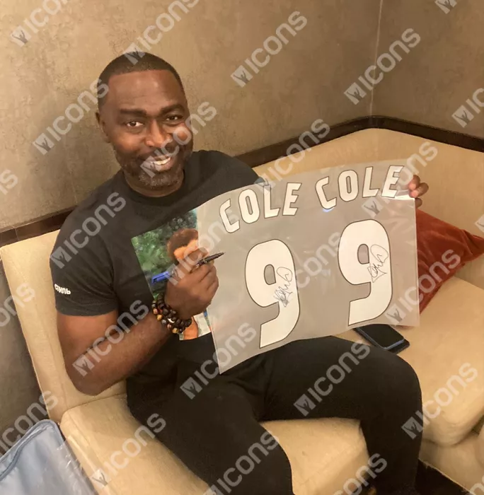 Icons Andy Cole Official UEFA Champions League Back Signed And Framed Manchester United 1999 Home Shirt With Fan Style Numbers