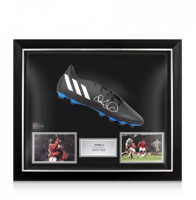Icons Andy Cole Signed Black And Blue Adidas Boot In Bubble Frame: Option 1