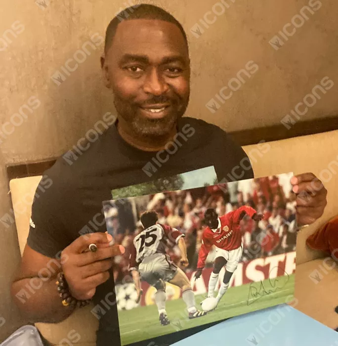 Icons Andy Cole Signed Manchester United Photo In Black Wooden Frame: 1999 UEFA Champions League Final