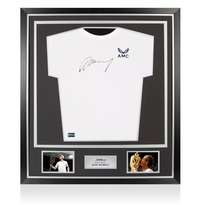 Icons Andy Murray Signed White Castore AMC Tennis Shirt In Classic Frame