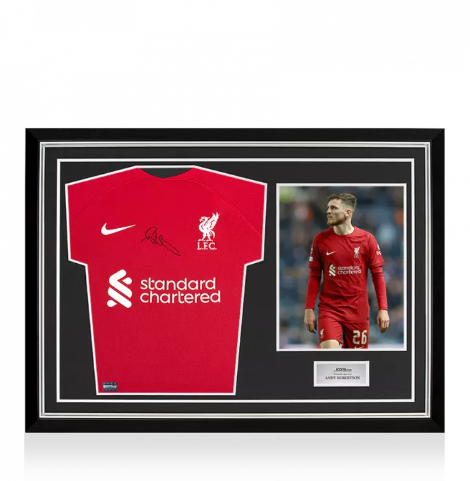 icons Andy Robertson Front Signed Liverpool FC 2022-23 Home Shirt In Hero Frame: Option 1