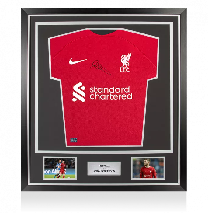 icons Andy Robertson Front Signed Liverpool FC 2022-23 Home Shirt In Classic Frame