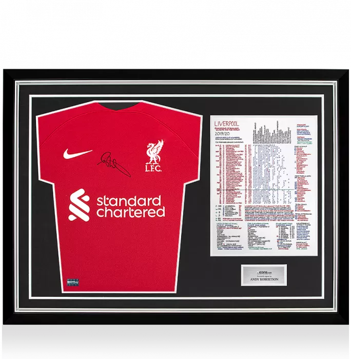 icons Andy Robertson Front Signed Liverpool FC 2022-23 Home Shirt In Commentary Chart Frame