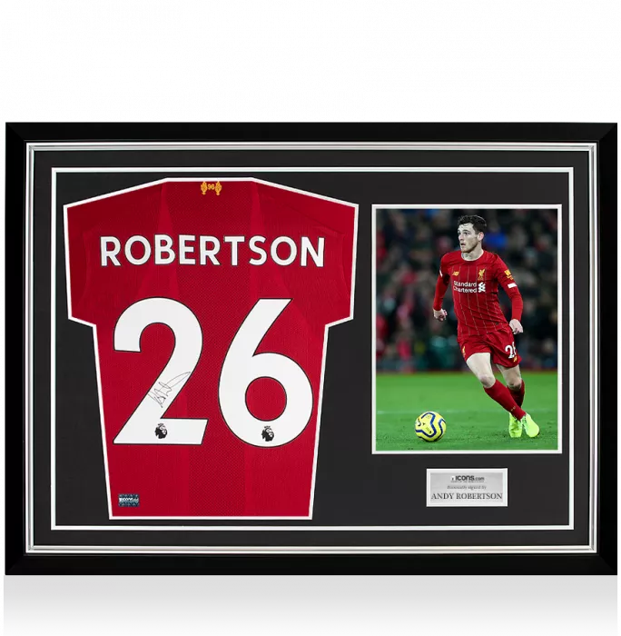 icons Andy Robertson Signed Liverpool 2019-20 Home Shirt In Hero Frame: Option 1