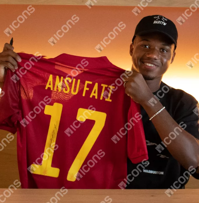 Icons Ansu Fati Official FIFA World Cup™ Back Signed And Framed Spain 2020-21 Home Shirt
