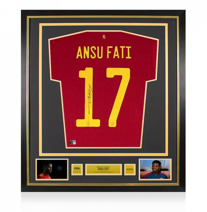 icons Ansu Fati Official FIFA World Cup™ Back Signed and Framed Spain 2020-21 Home Shirt