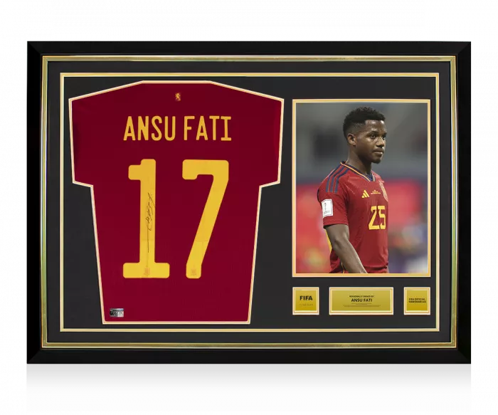 icons Ansu Fati Official FIFA World Cup™ Back Signed and Hero Framed Spain 2020-21 Home Shirt