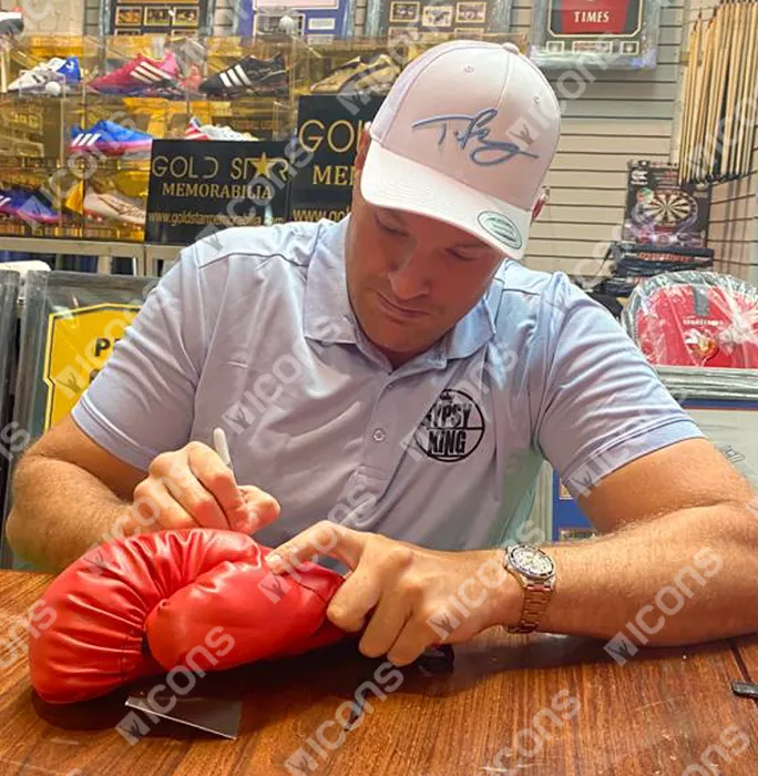 Icons Anthony Joshua & Tyson Fury Signed Red Everlast Boxing Glove In Acrylic Case