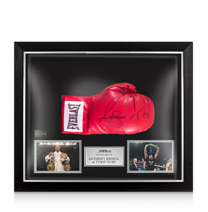 icons Anthony Joshua & Tyson Fury Signed Red Everlast Boxing Glove In Bubble Frame: Option 1