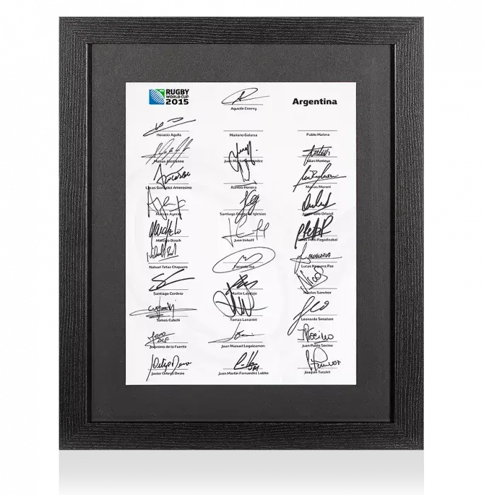 icons Argentina Rugby World Cup 2015 Squad Signed Card In Black Wooden Frame: Signed By 29