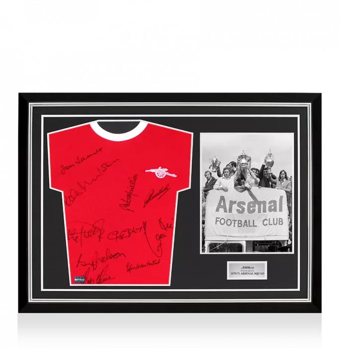 icons Arsenal 1970-71 Retro Home Shirt - Signed by 10 In Hero Frame: Option 1