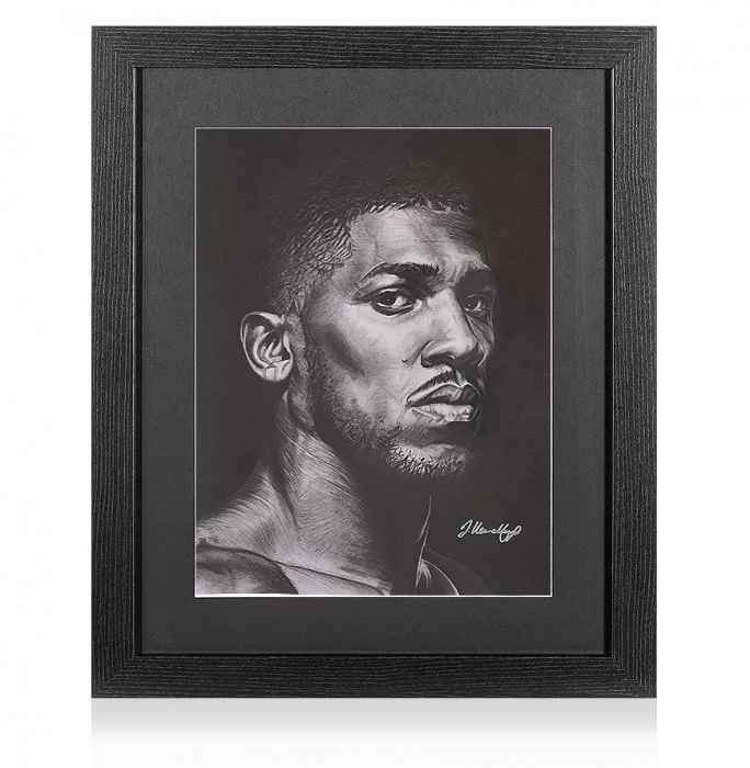 icons ARTIST SIGNED Anthony Joshua Tribute Artwork In Black Wooden Frame