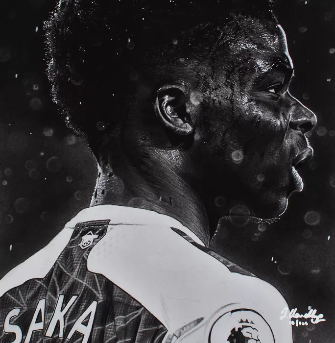 Icons ARTIST SIGNED Bukayo Saka Tribute Artwork In Black Wooden Frame: Arsenal Star
