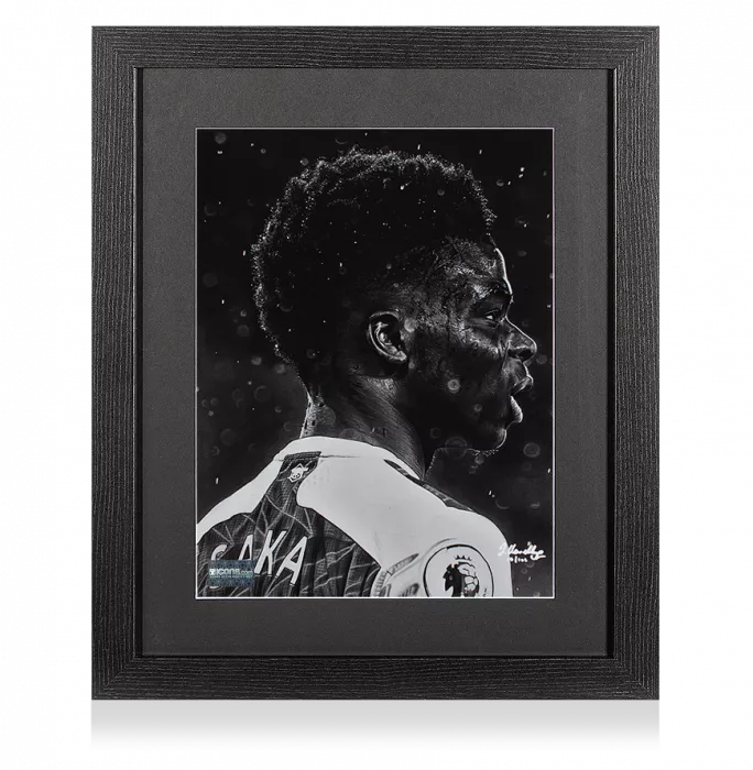 Icons ARTIST SIGNED Bukayo Saka Tribute Artwork In Black Wooden Frame: Arsenal Star