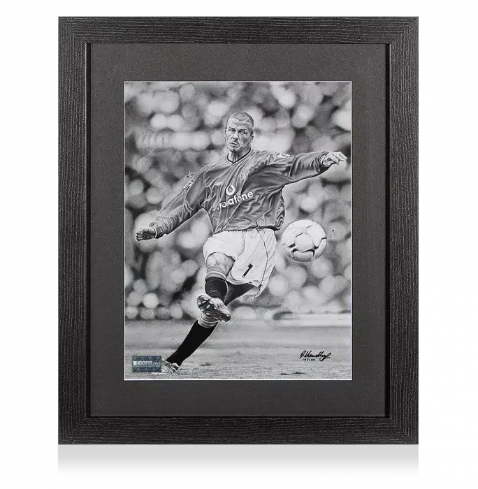 Icons ARTIST SIGNED David Beckham Tribute Artwork In Black Wooden Frame: Free-Kick Master