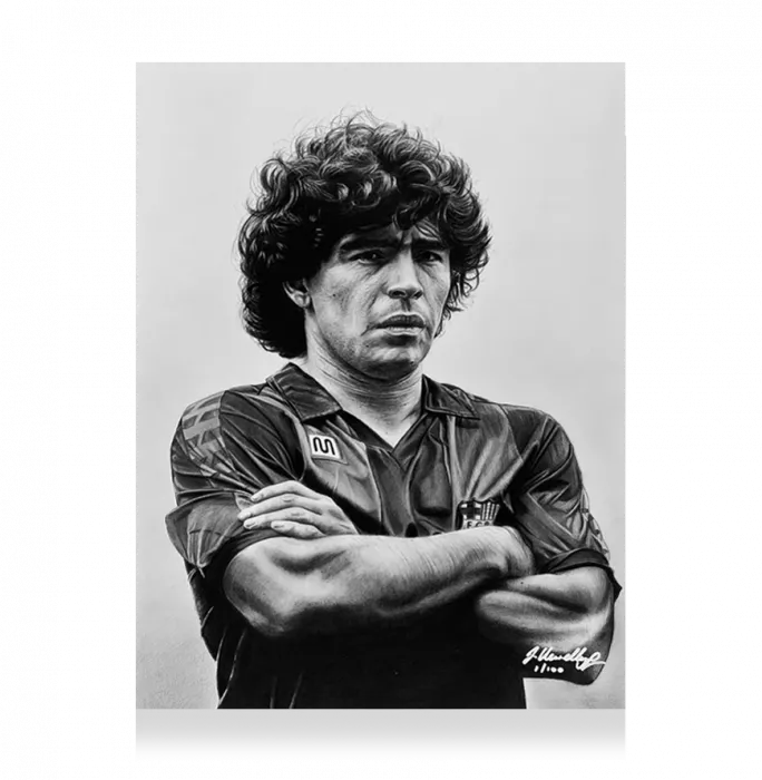 Icons ARTIST SIGNED Diego Maradona Tribute Artwork In Black Wooden Frame: FC Barcelona Icon