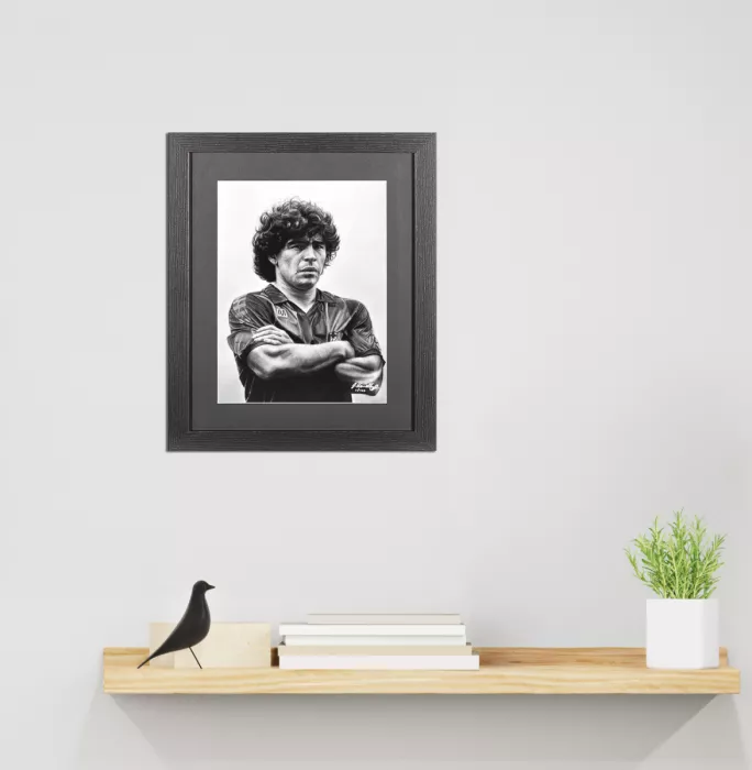 Icons ARTIST SIGNED Diego Maradona Tribute Artwork In Black Wooden Frame: FC Barcelona Icon