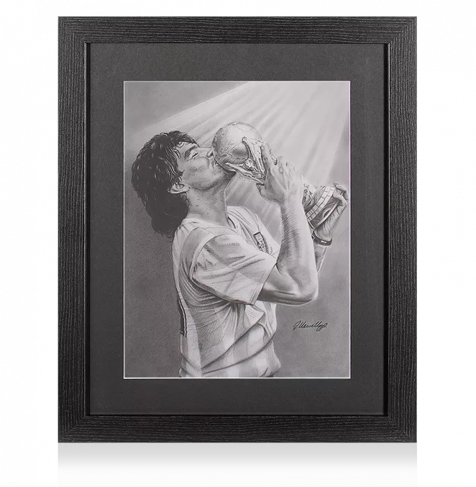 icons ARTIST SIGNED Diego Maradona Tribute Artwork In Black Wooden Frame