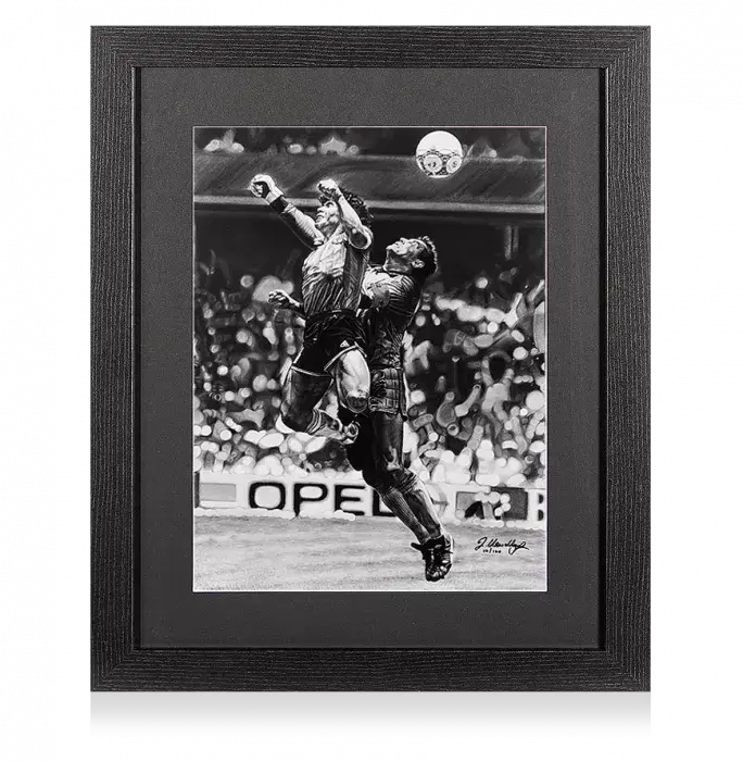 Icons ARTIST SIGNED Diego Maradona Tribute Artwork In Black Wooden Frame: Iconic Hand Of God Goal