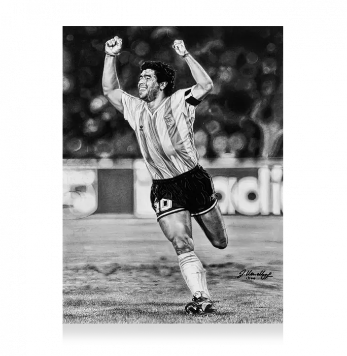 Icons ARTIST SIGNED Diego Maradona Tribute Artwork In Black Wooden Frame: Celebration