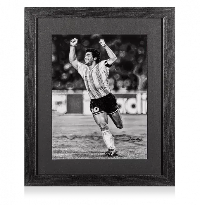 Icons ARTIST SIGNED Diego Maradona Tribute Artwork In Black Wooden Frame: Celebration