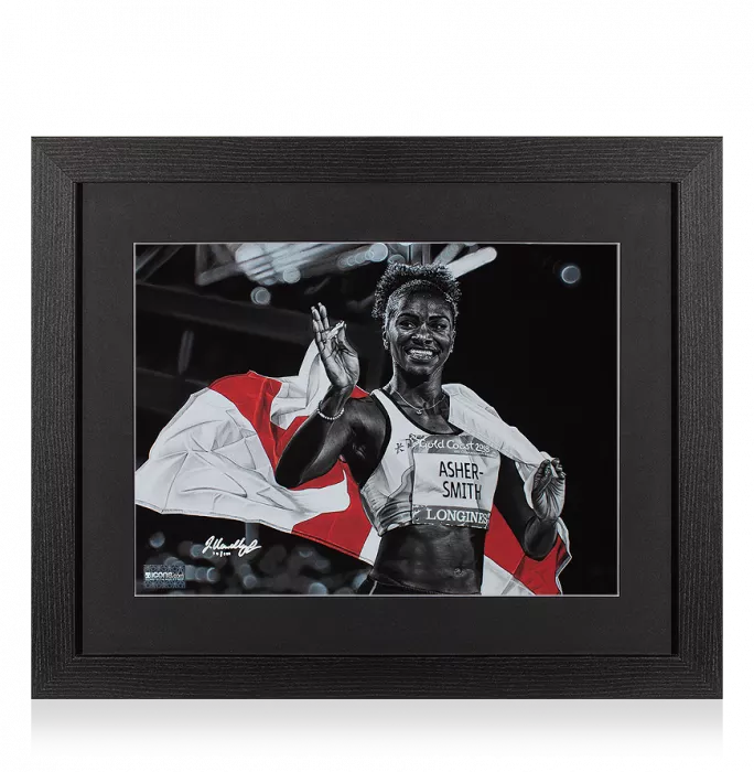 Icons ARTIST SIGNED Dina Asher-Smith Tribute Artwork In Black Wooden Frame