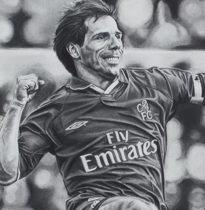 Icons ARTIST SIGNED Gianfranco Zola Tribute Artwork In Black Wooden Frame: Chelsea Legend