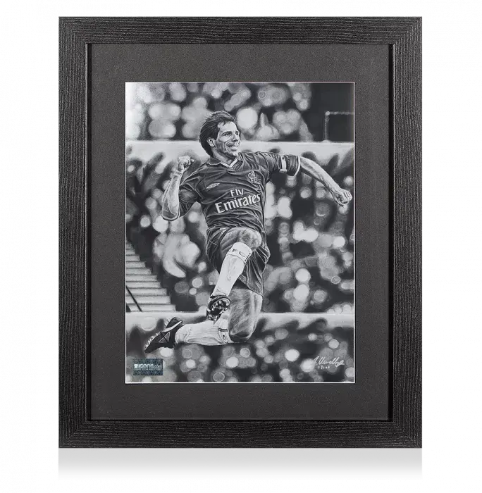 icons ARTIST SIGNED Gianfranco Zola Tribute Artwork In Black Wooden Frame: Chelsea Legend