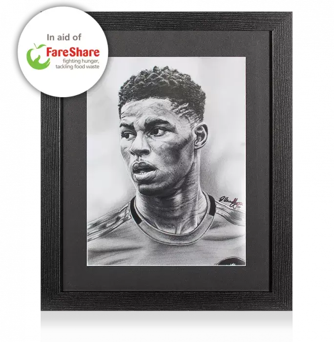 icons ARTIST SIGNED Marcus Rashford Tribute Artwork In Black Wooden Frame