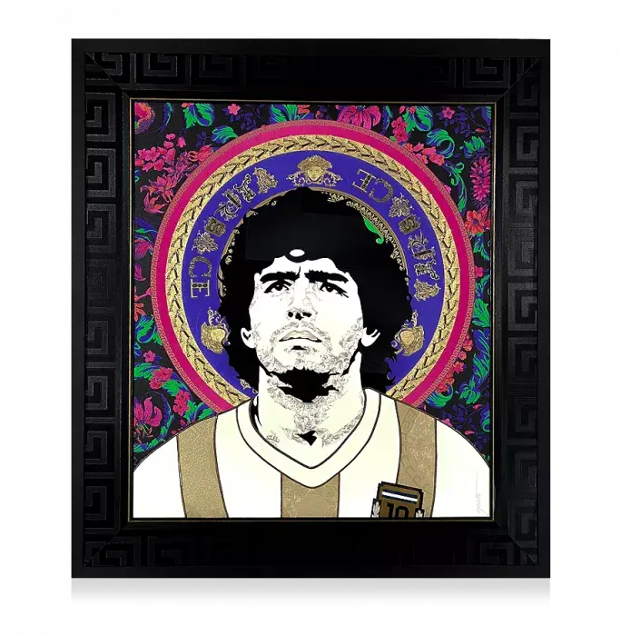 icons ARTIST SIGNED Original Diego Maradona Versace Home Framed Artwork: Flowers