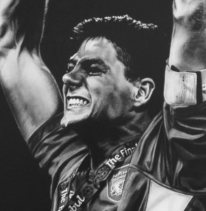 Icons ARTIST SIGNED Steven Gerrard Tribute Artwork In Black Wooden Frame: 2005 UEFA Champions League Winner